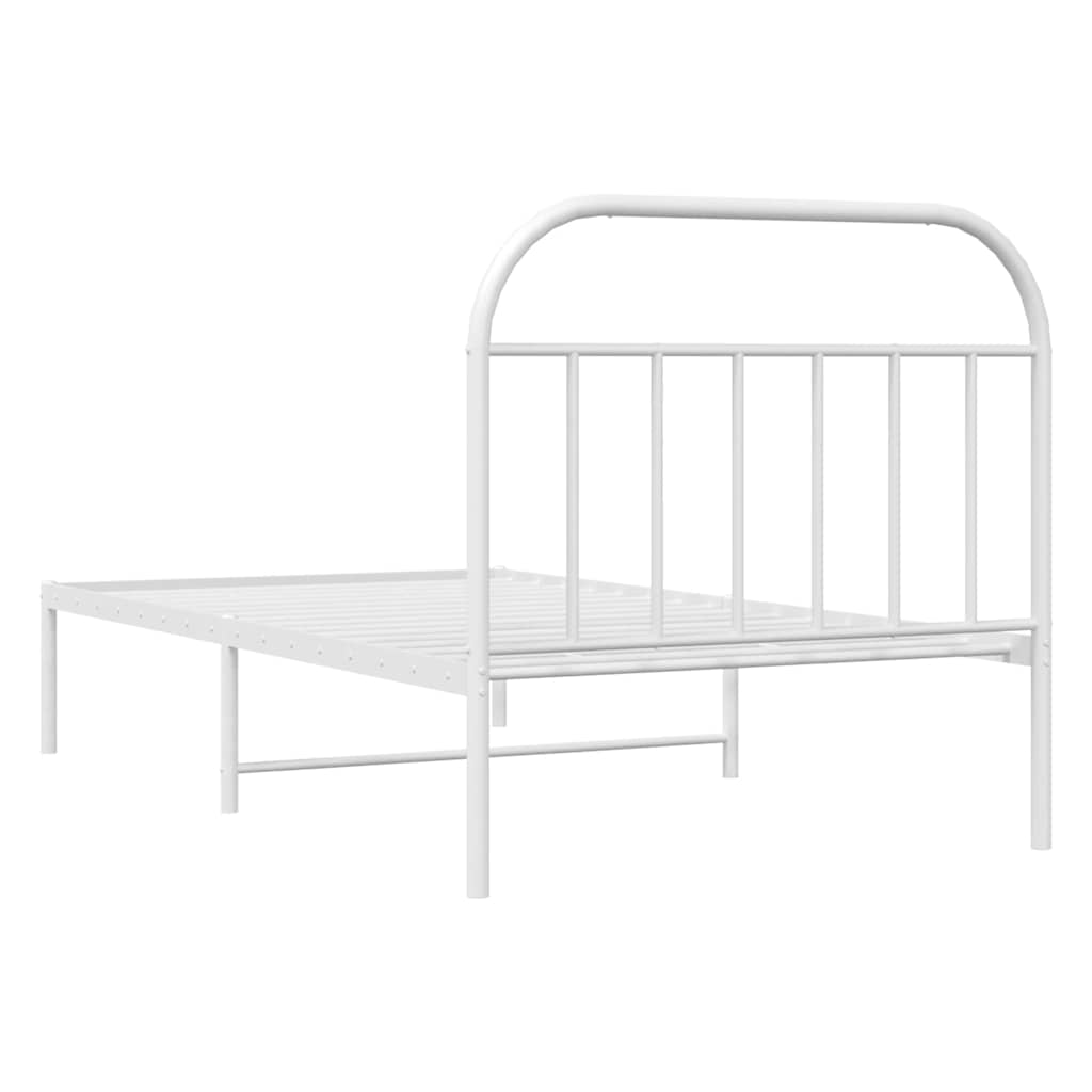 Metal Bed Frame without Mattress with Headboard White 100x190cm