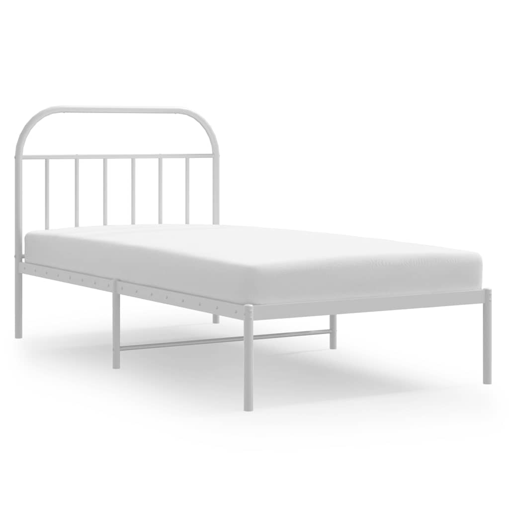 Metal Bed Frame without Mattress with Headboard White 100x200cm