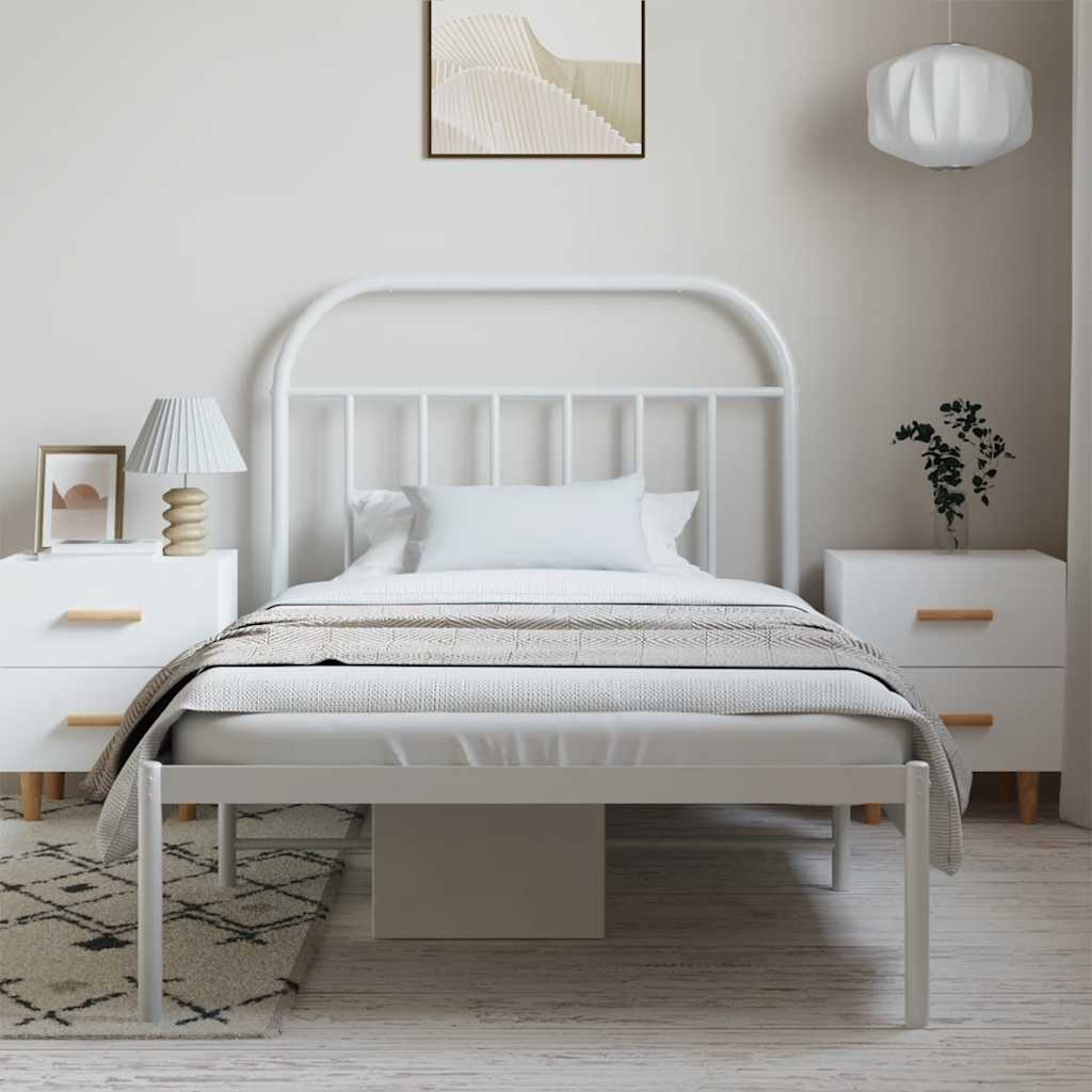 Metal Bed Frame without Mattress with Headboard White 100x200cm