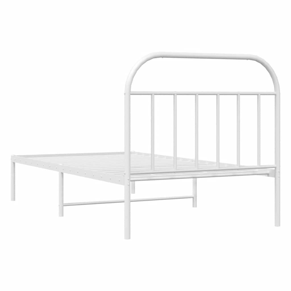 Metal Bed Frame without Mattress with Headboard White 100x200cm