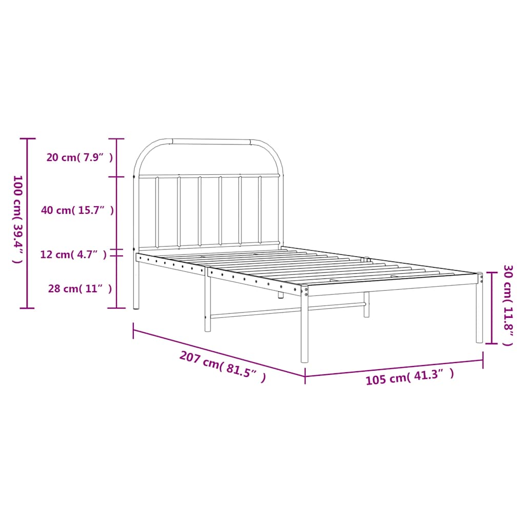 Metal Bed Frame without Mattress with Headboard White 100x200cm