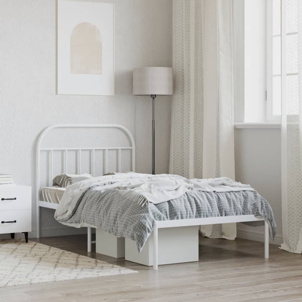Metal Bed Frame without Mattress with Headboard White 107x203cm