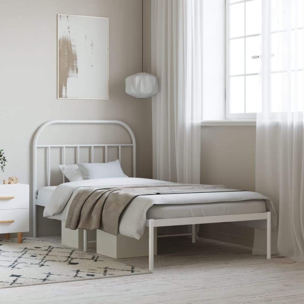 Metal Bed Frame without Mattress with Headboard White 107x203cm