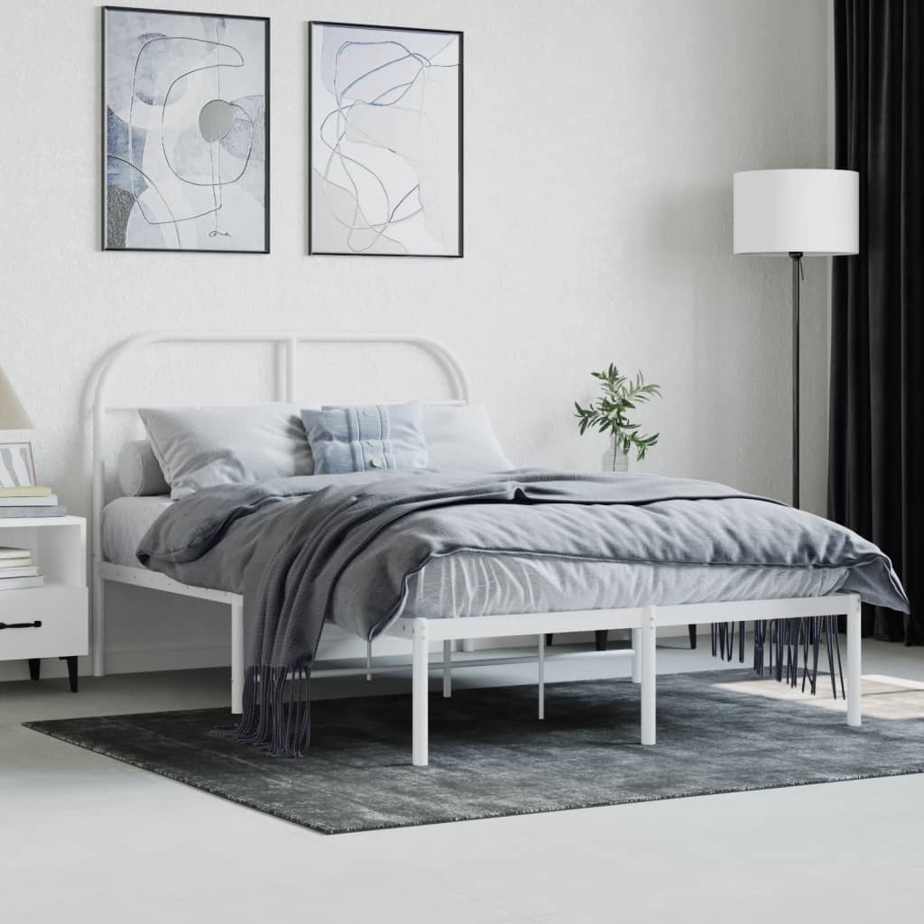 Metal Bed Frame without Mattress with Headboard White 120x190cm