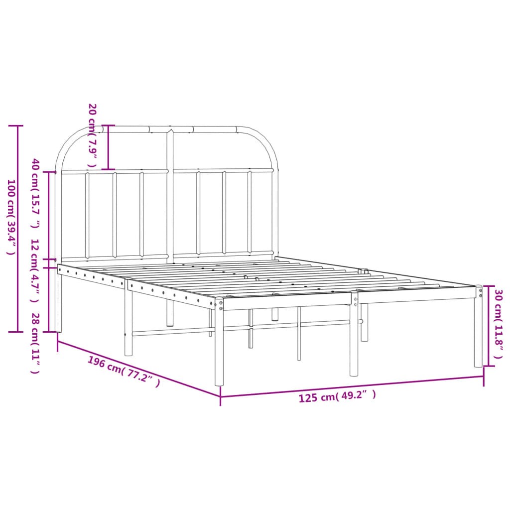 Metal Bed Frame without Mattress with Headboard White 120x190cm