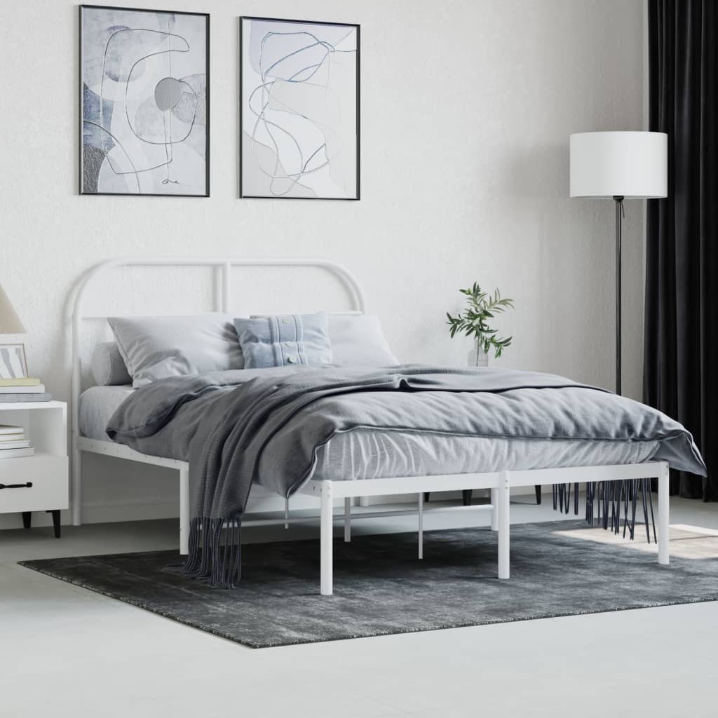 Metal Bed Frame without Mattress with Headboard White 120x200cm