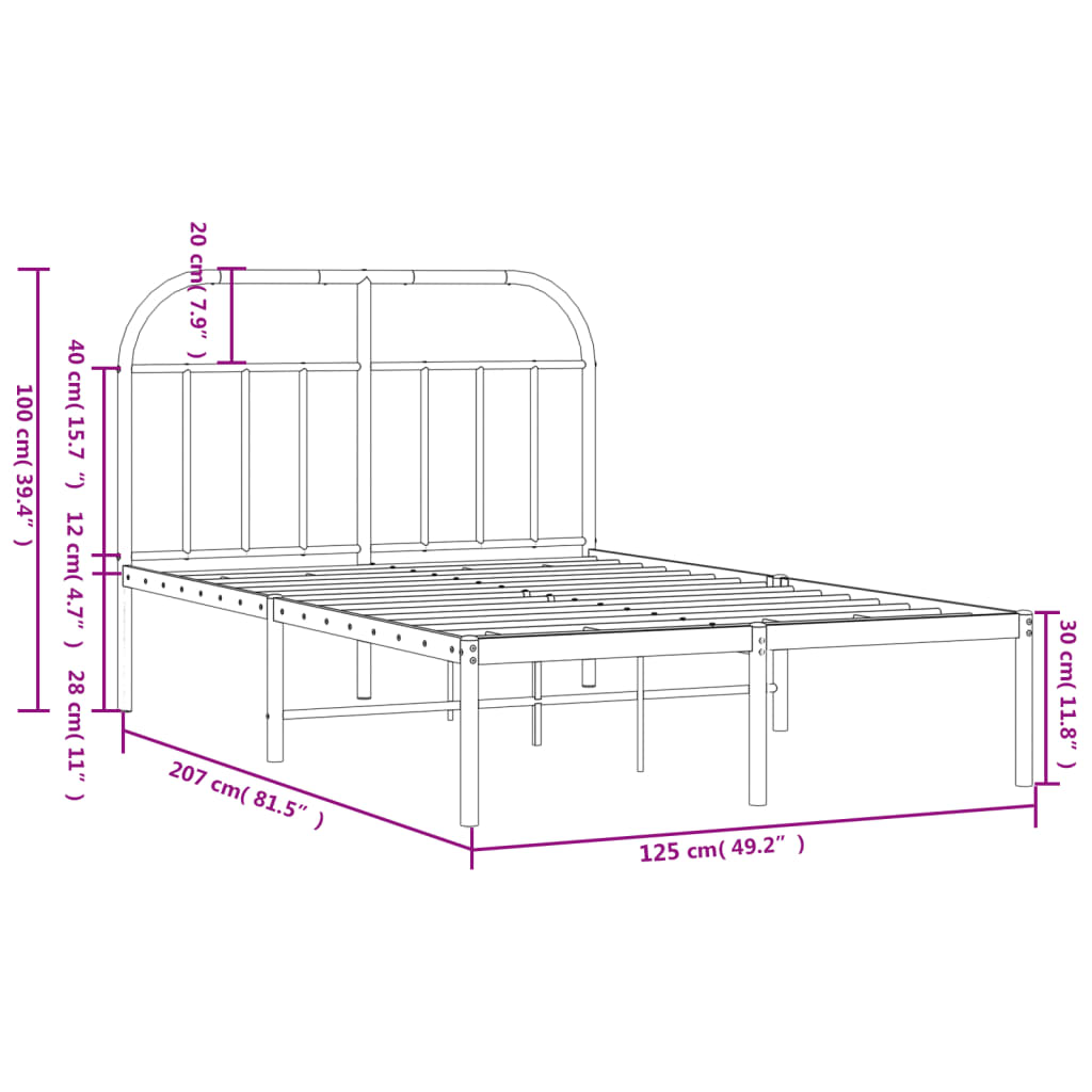 Metal Bed Frame without Mattress with Headboard White 120x200cm