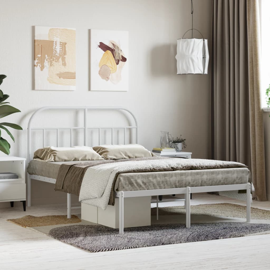 Metal Bed Frame without Mattress with Headboard White 120x200cm
