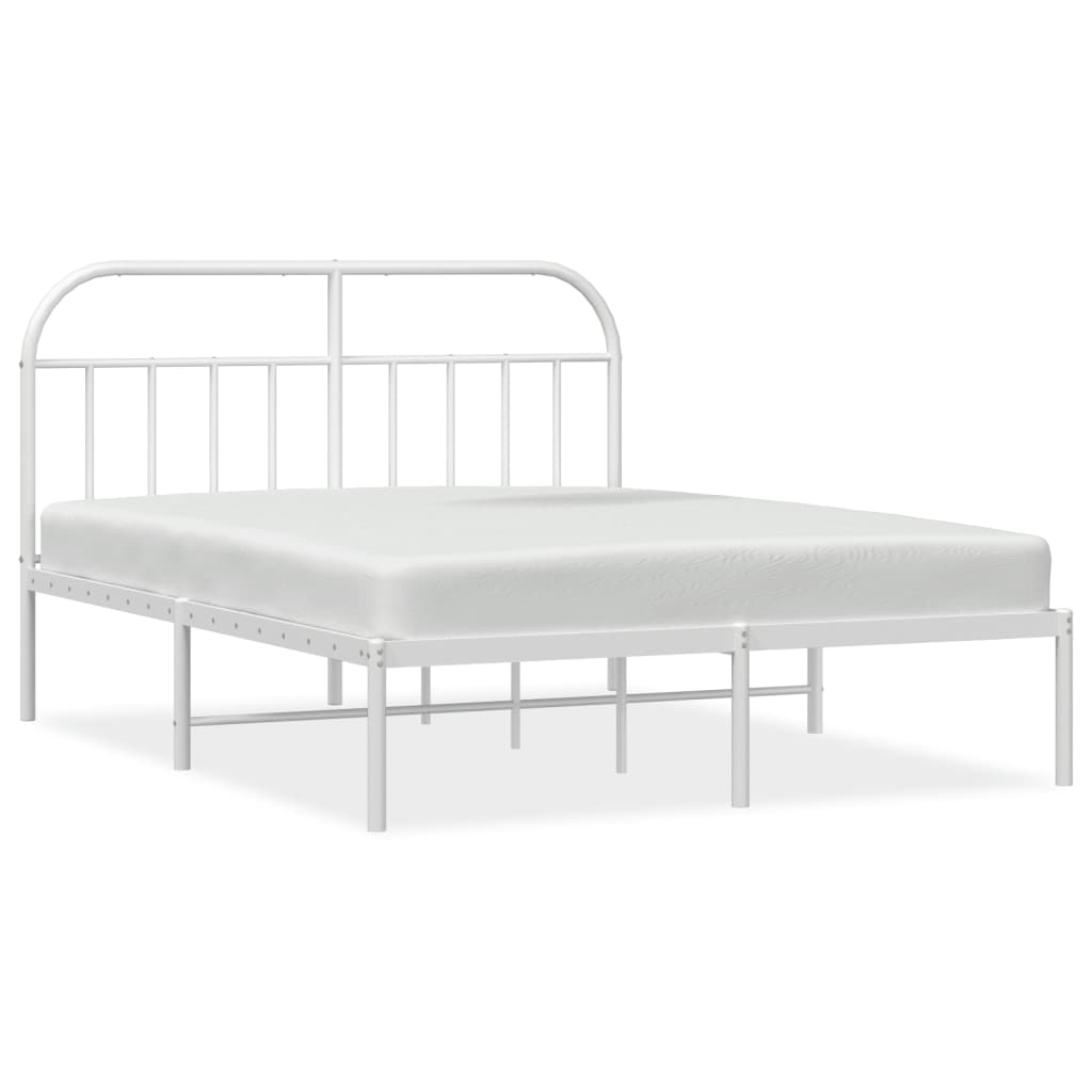 Metal Bed Frame without Mattress with Headboard White 140x190cm