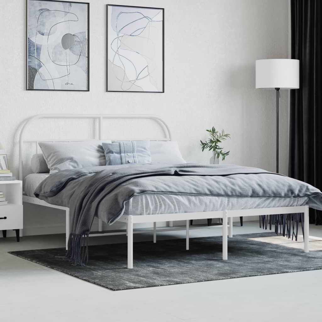 Metal Bed Frame without Mattress with Headboard White 140x190cm