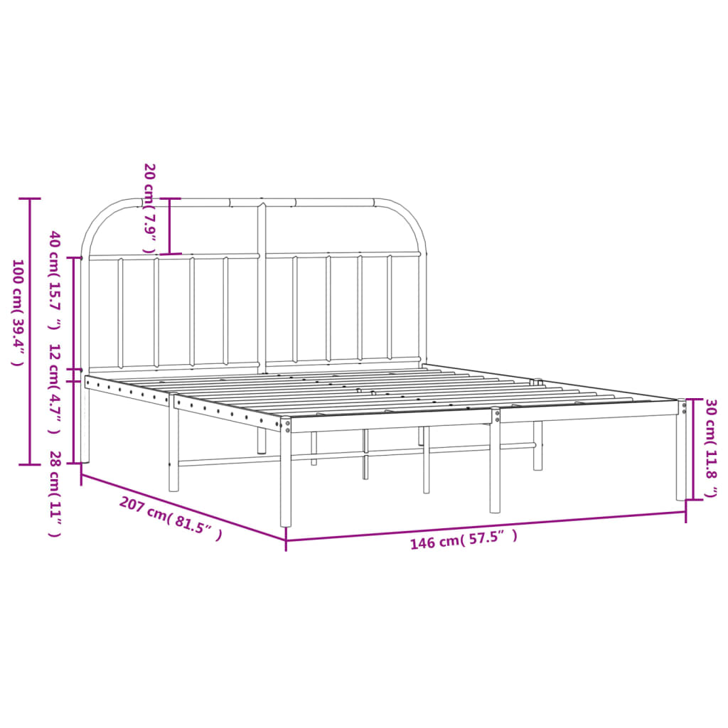 Metal Bed Frame without Mattress with Headboard White 140x200cm