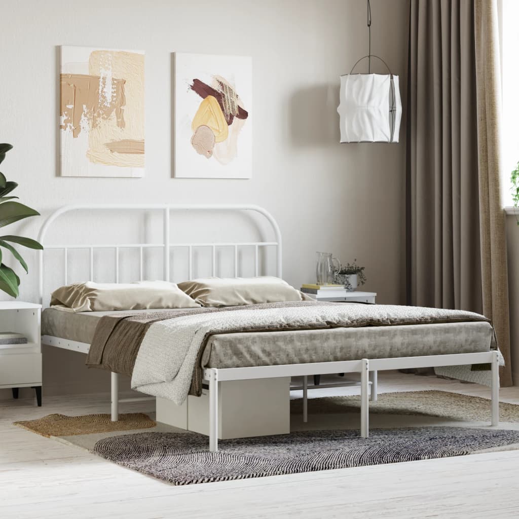 Metal Bed Frame without Mattress with Headboard White 140x200cm