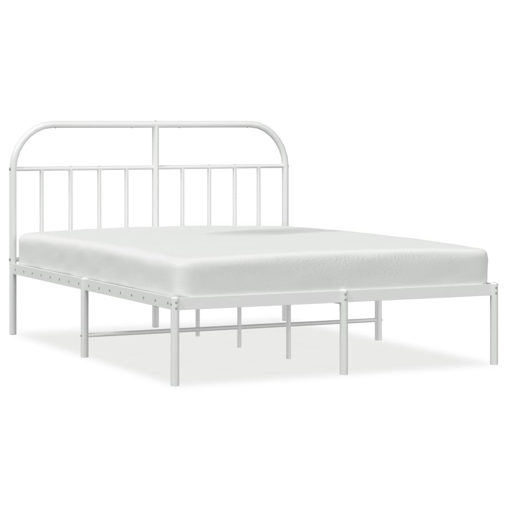 Metal Bed Frame without Mattress with Headboard White 160x200cm