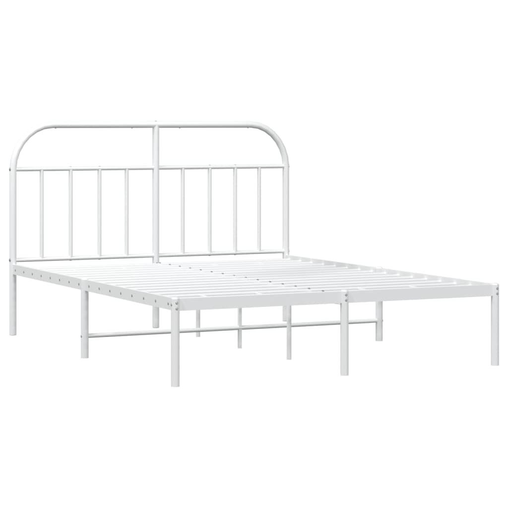 Metal Bed Frame without Mattress with Headboard White 160x200cm