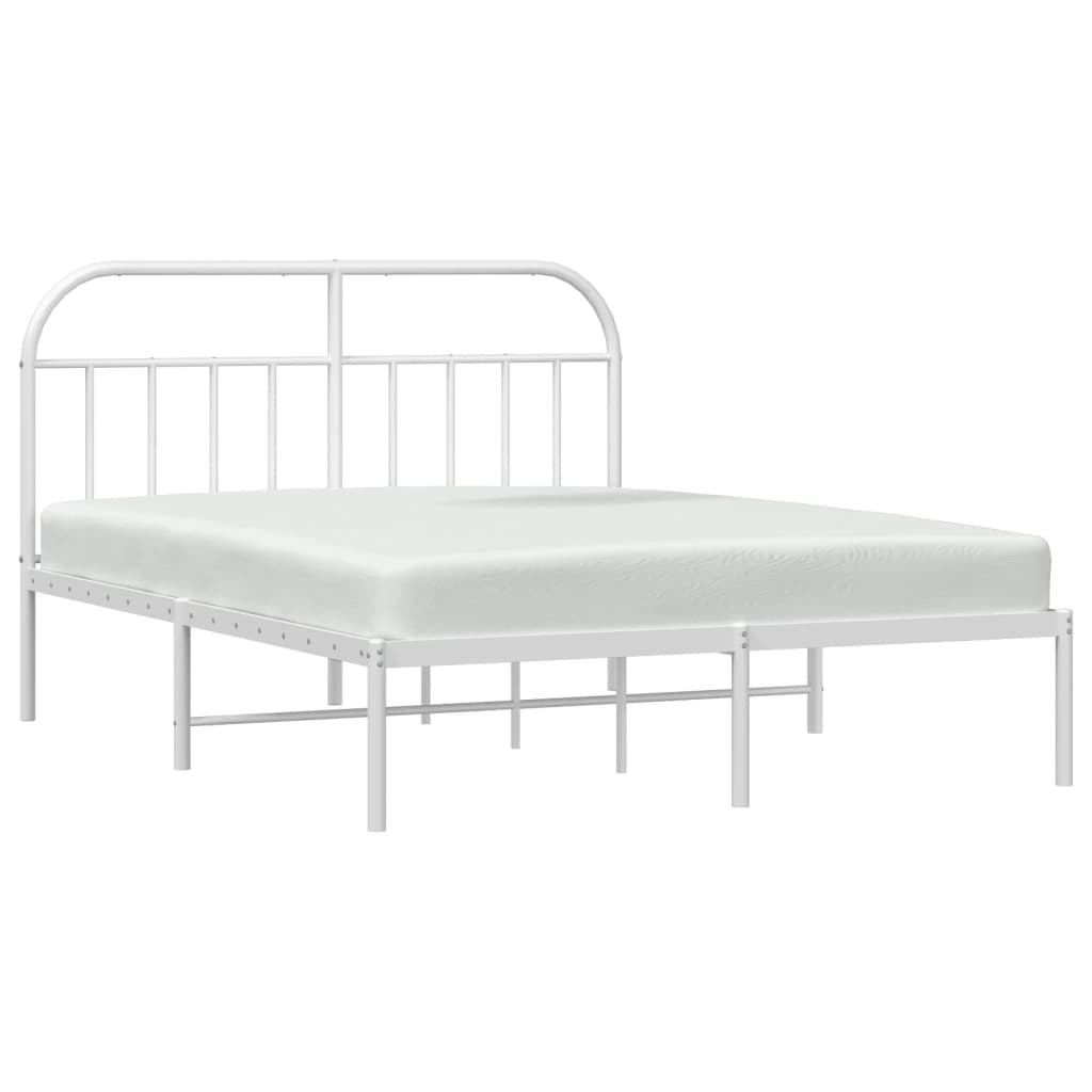 Metal Bed Frame without Mattress with Headboard White 160x200cm