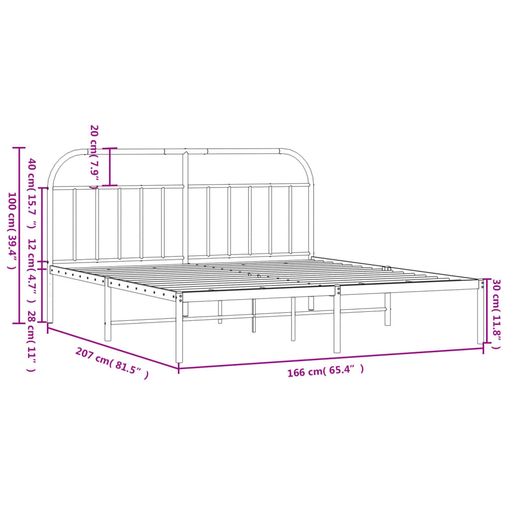 Metal Bed Frame without Mattress with Headboard White 160x200cm