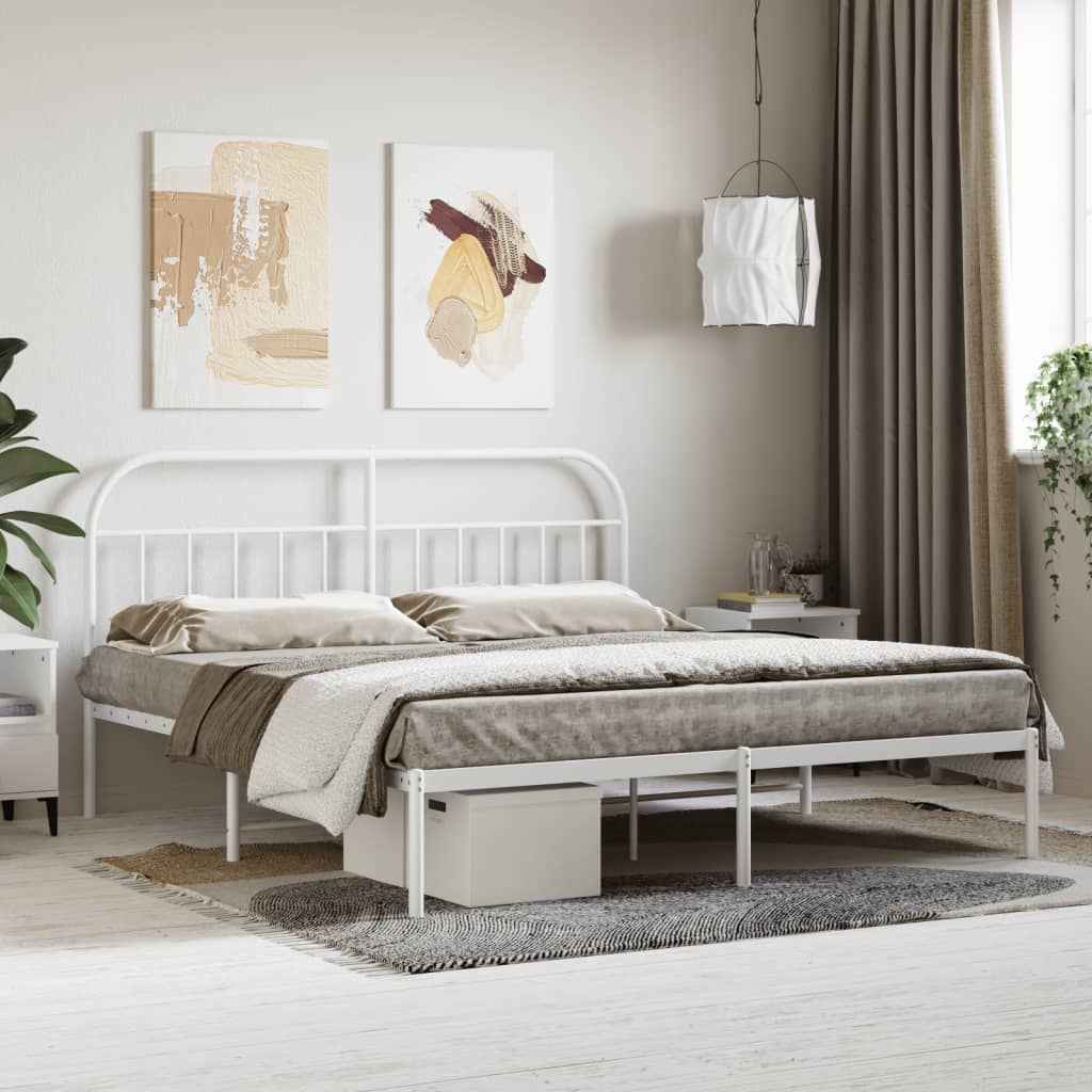 Metal Bed Frame without Mattress with Headboard White 160x200cm