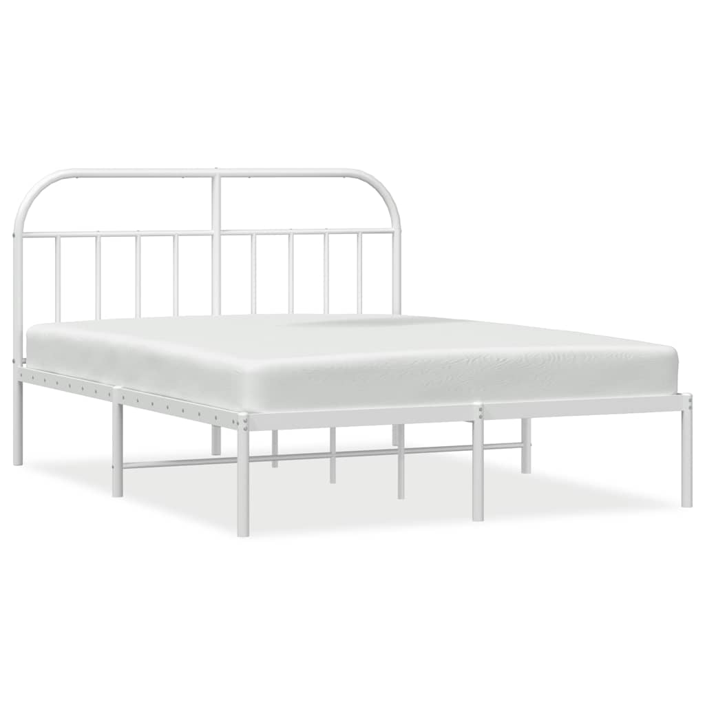 Metal Bed Frame without Mattress with Headboard White 183x213cm