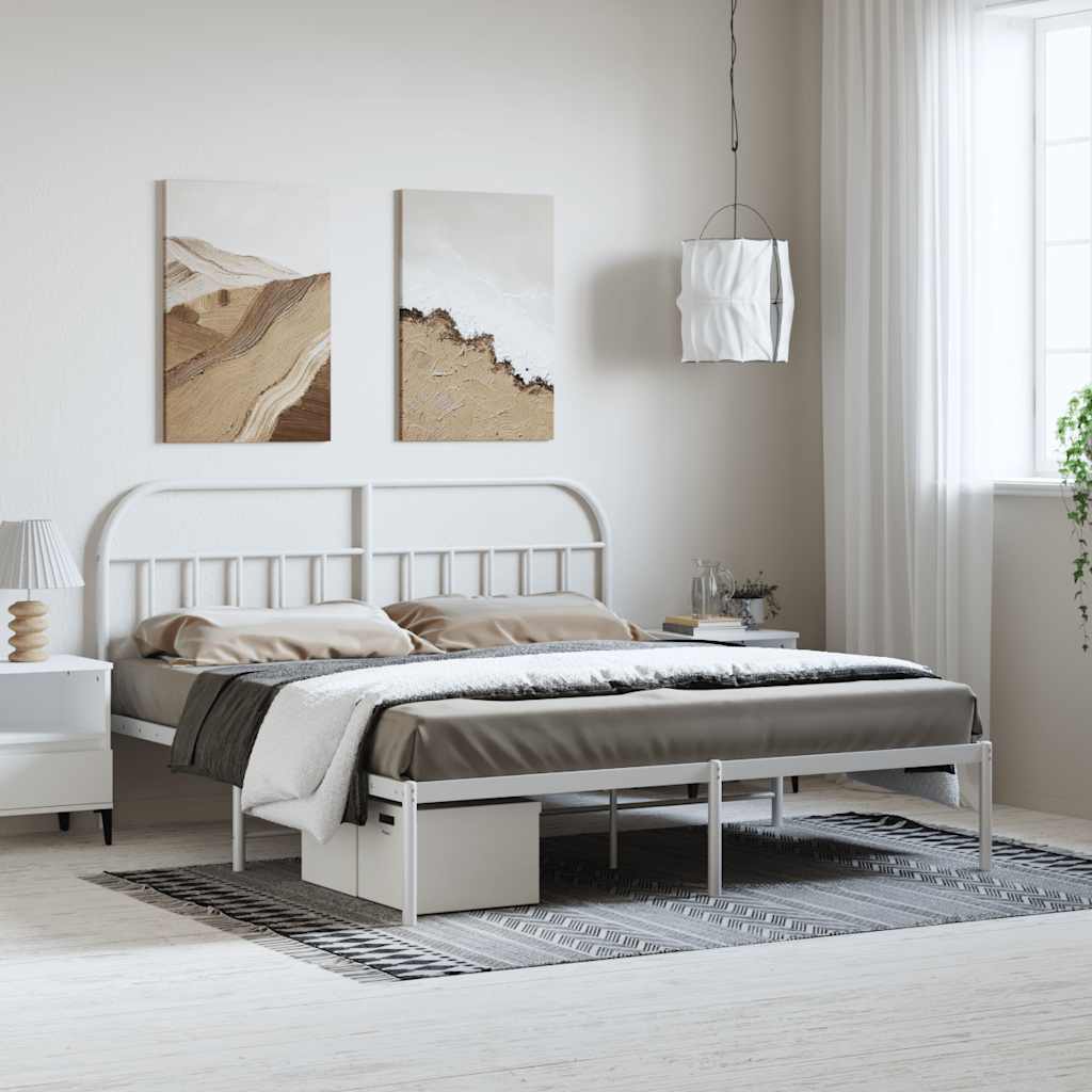 Metal Bed Frame without Mattress with Headboard White 183x213cm