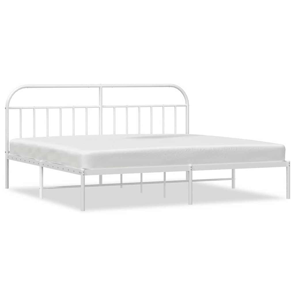 Metal Bed Frame without Mattress with Headboard White 193x203cm