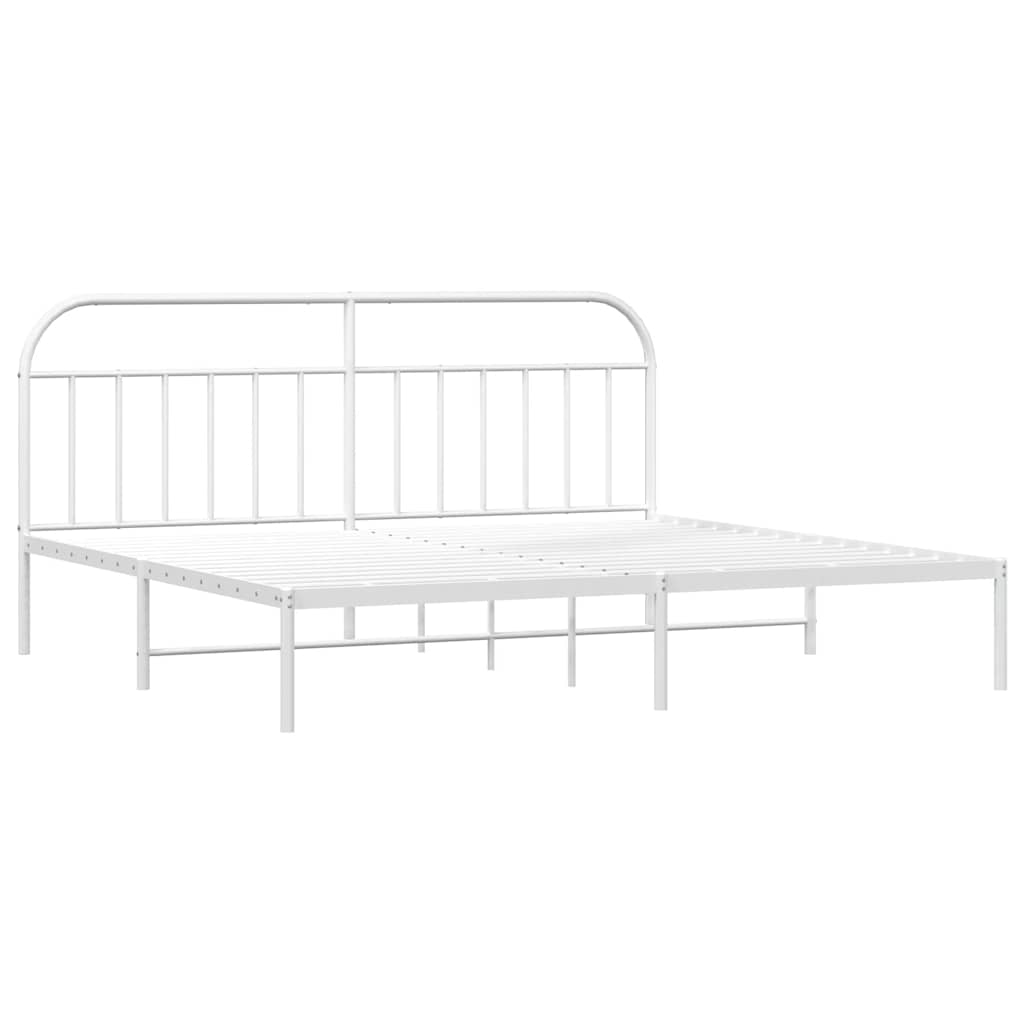 Metal Bed Frame without Mattress with Headboard White 193x203cm