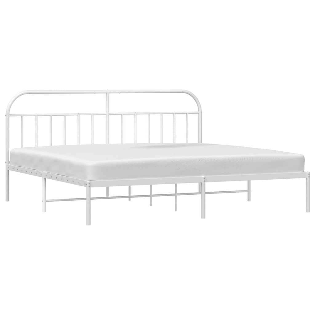 Metal Bed Frame without Mattress with Headboard White 193x203cm