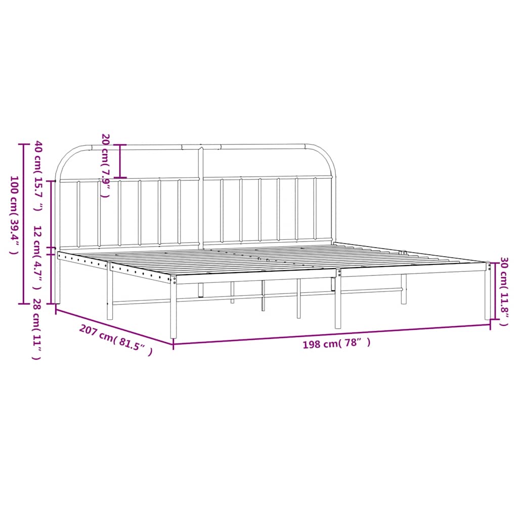 Metal Bed Frame without Mattress with Headboard White 193x203cm
