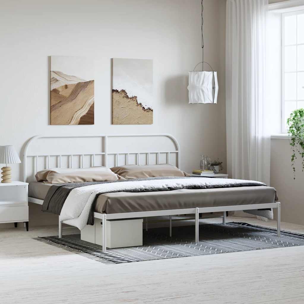 Metal Bed Frame without Mattress with Headboard White 193x203cm