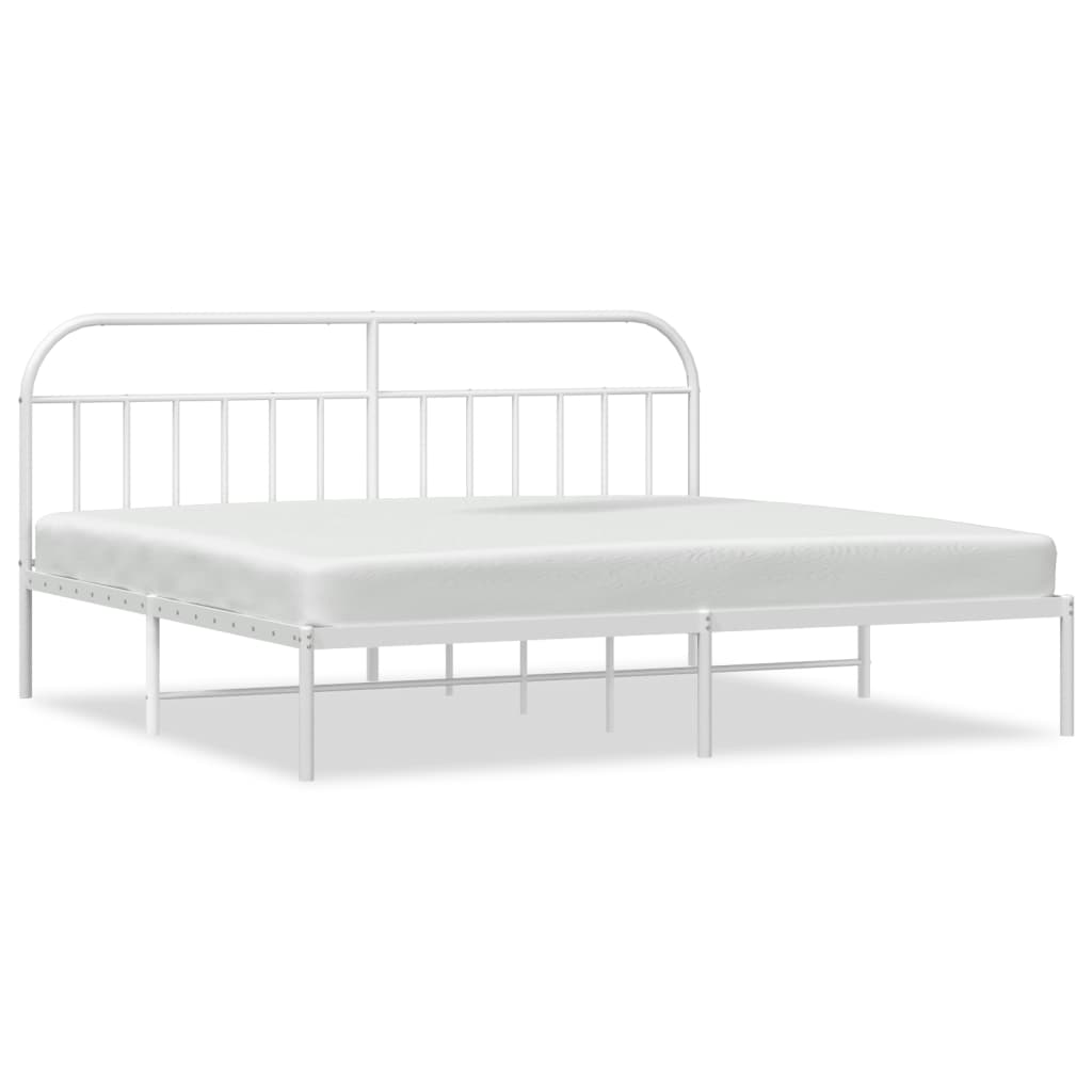 Metal Bed Frame without Mattress with Headboard White 200x200cm