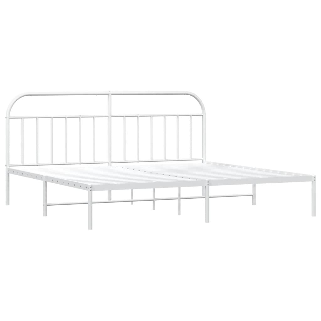 Metal Bed Frame without Mattress with Headboard White 200x200cm