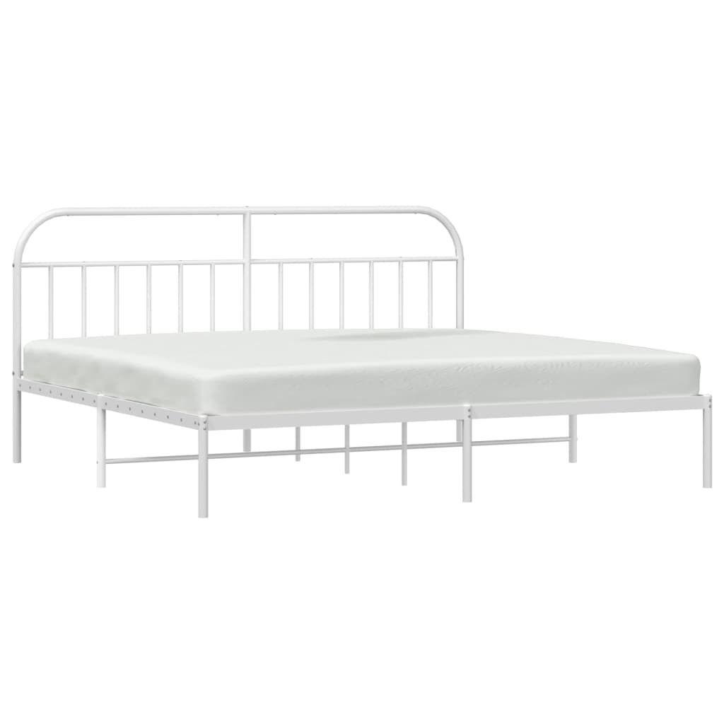 Metal Bed Frame without Mattress with Headboard White 200x200cm