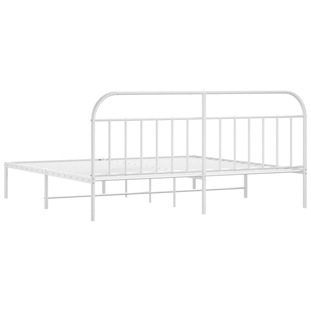 Metal Bed Frame without Mattress with Headboard White 200x200cm