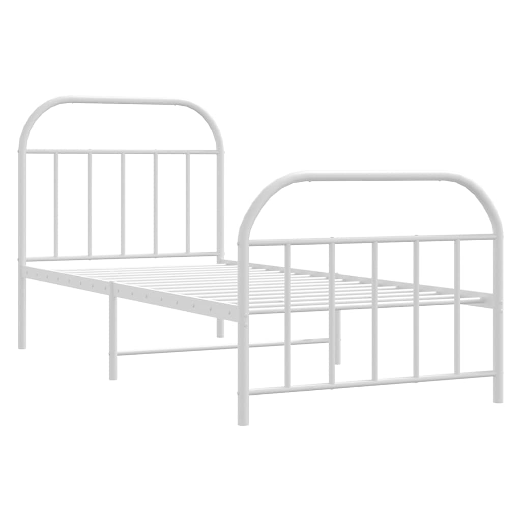 Metal Bed Frame without Mattress with Footboard White 90x190cm