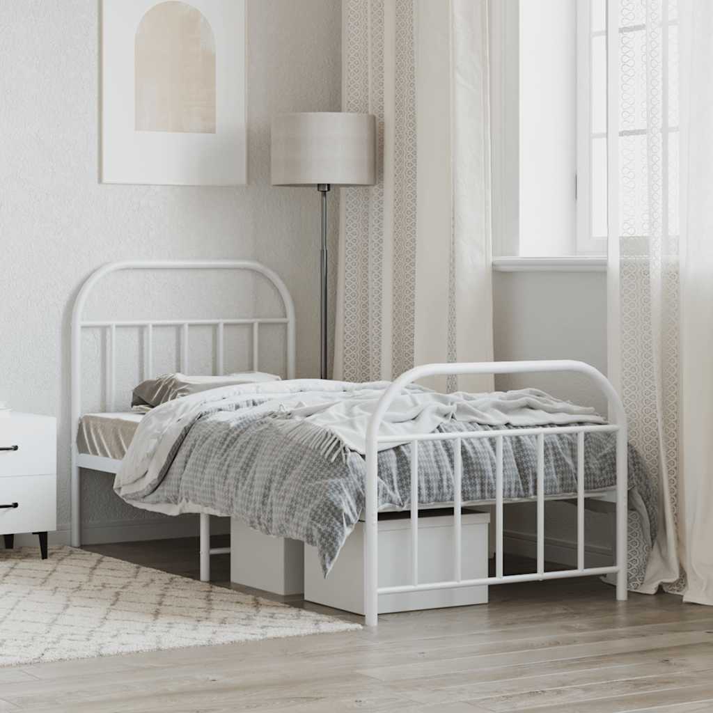 Metal Bed Frame without Mattress with Footboard White 90x190cm