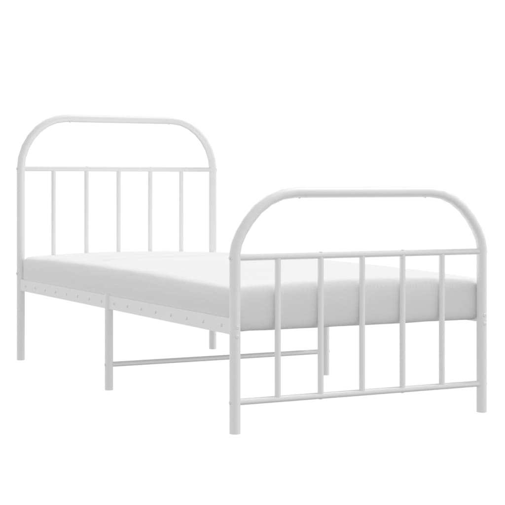Metal Bed Frame without Mattress with Footboard White 90x190cm