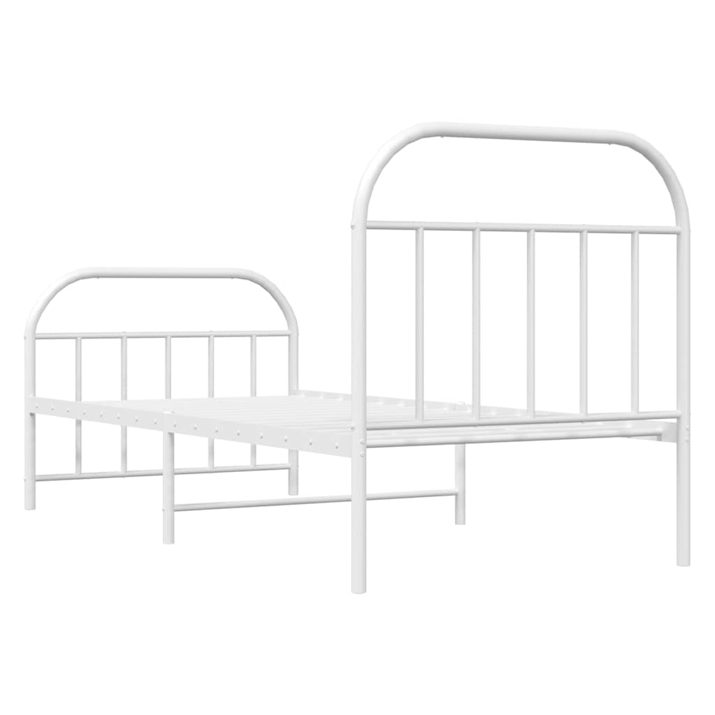 Metal Bed Frame without Mattress with Footboard White 90x190cm