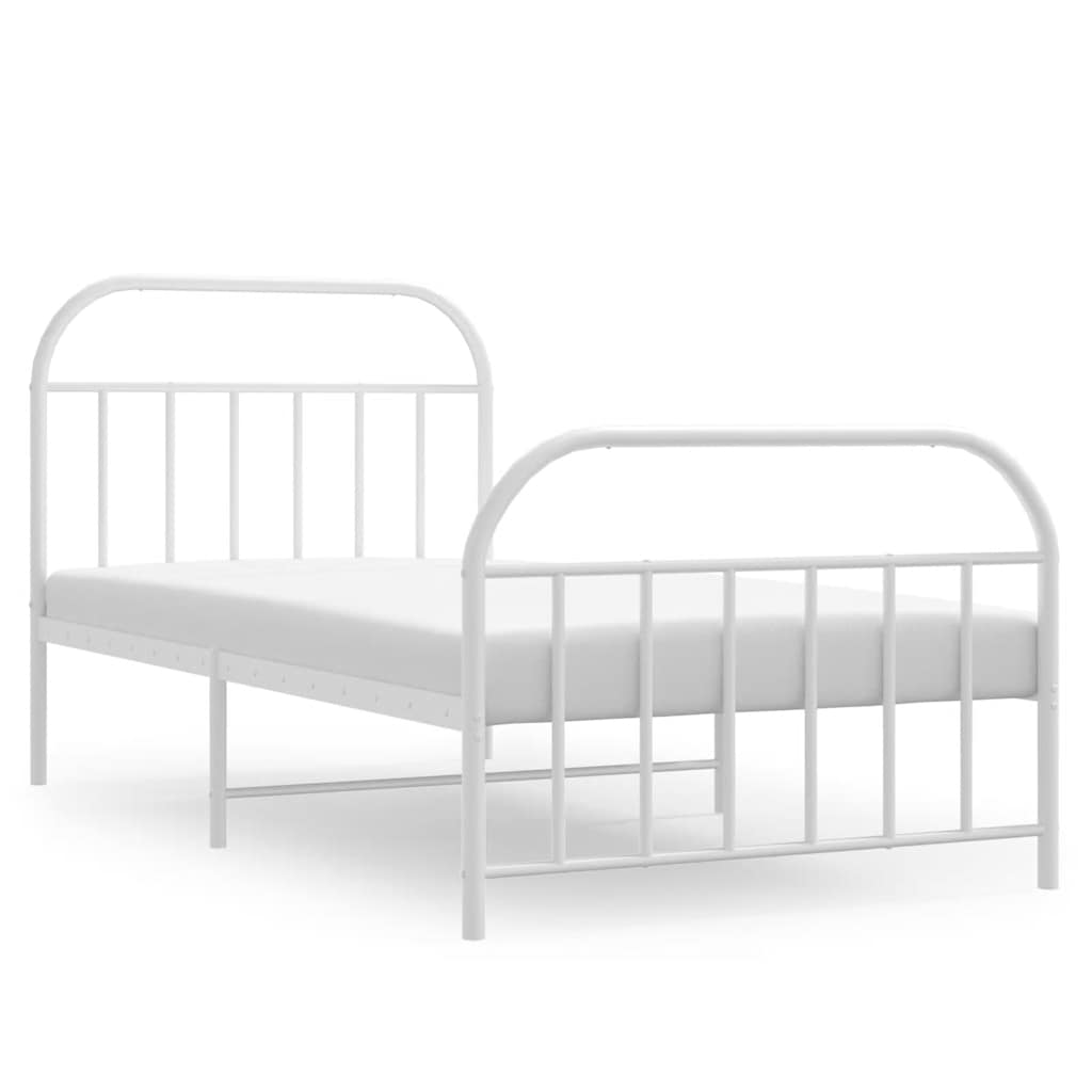 Metal Bed Frame without Mattress with Footboard White 100x190cm