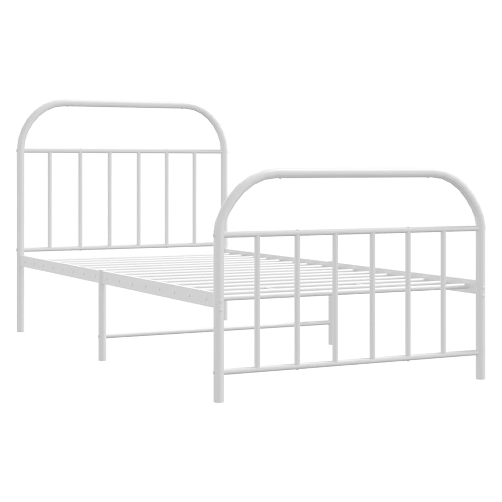 Metal Bed Frame without Mattress with Footboard White 100x190cm