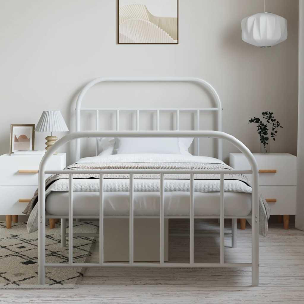Metal Bed Frame without Mattress with Footboard White 100x190cm