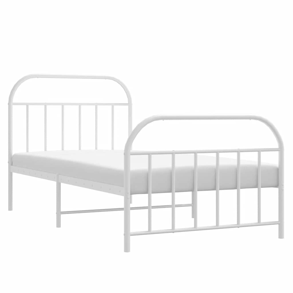 Metal Bed Frame without Mattress with Footboard White 100x190cm