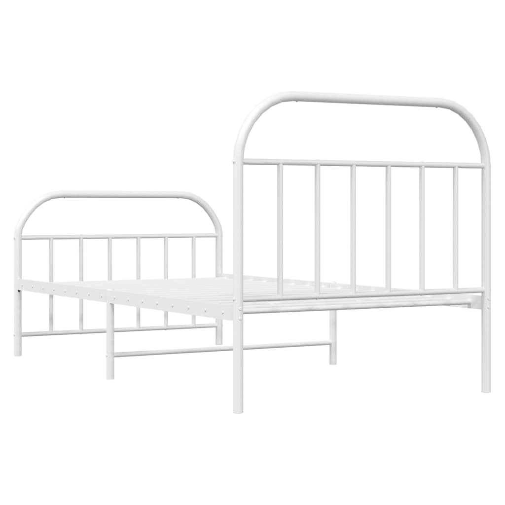 Metal Bed Frame without Mattress with Footboard White 100x190cm