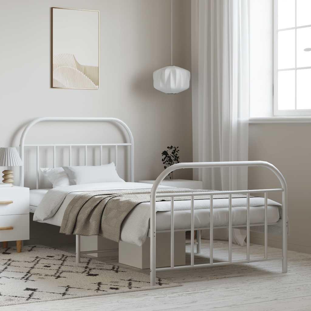 Metal Bed Frame without Mattress with Footboard White 100x190cm