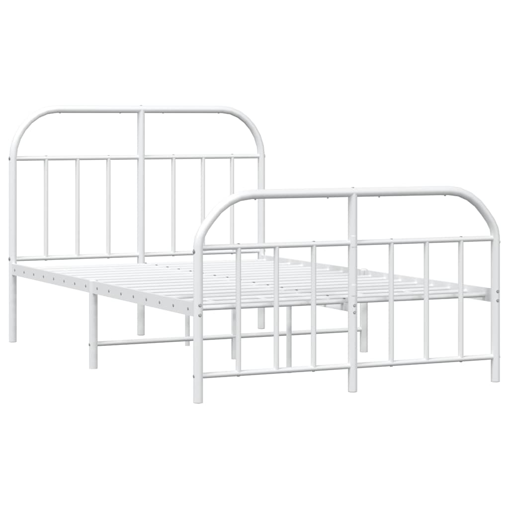 Metal Bed Frame without Mattress with Footboard White 120x190cm