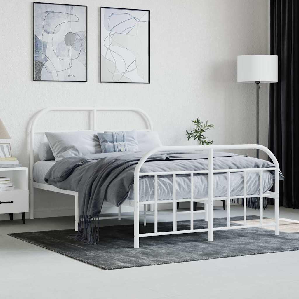 Metal Bed Frame without Mattress with Footboard White 120x190cm