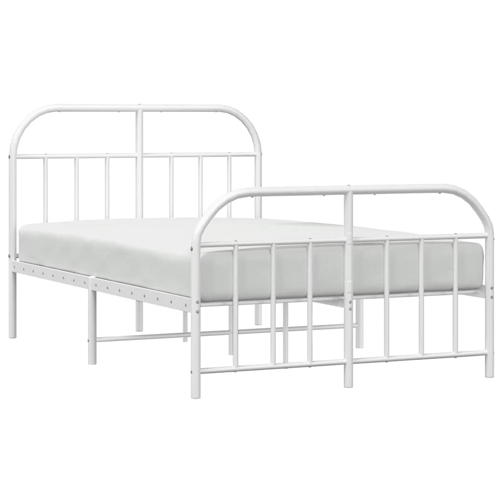 Metal Bed Frame without Mattress with Footboard White 120x190cm