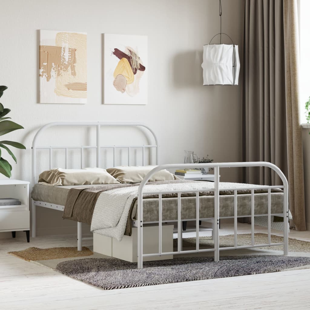 Metal Bed Frame without Mattress with Footboard White 120x190cm