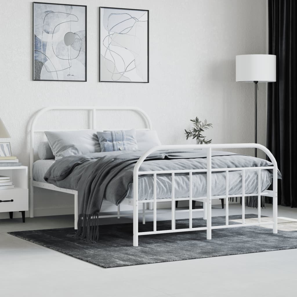 Metal Bed Frame without Mattress with Footboard White 120x200cm