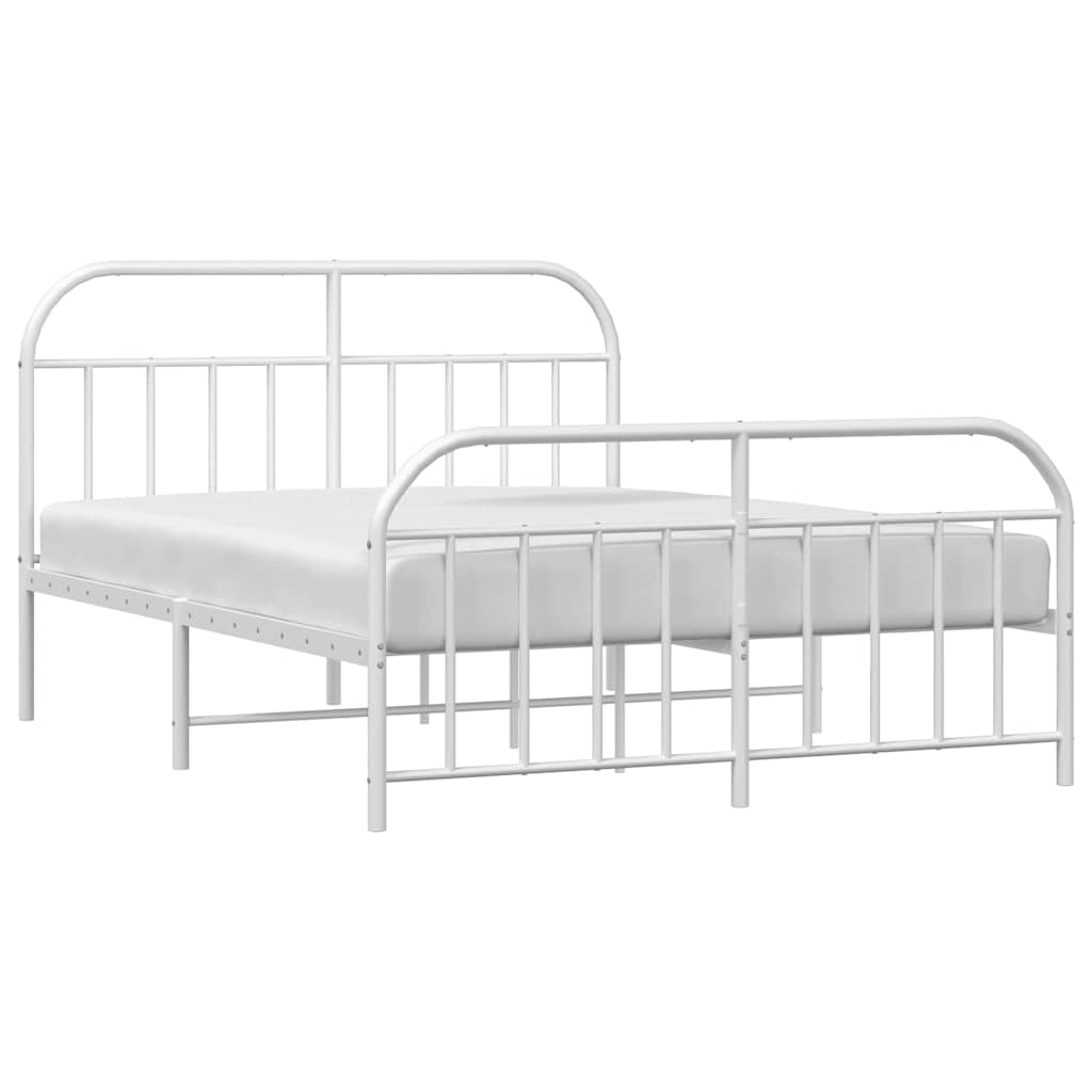 Metal Bed Frame without Mattress with Footboard White 135x190cm