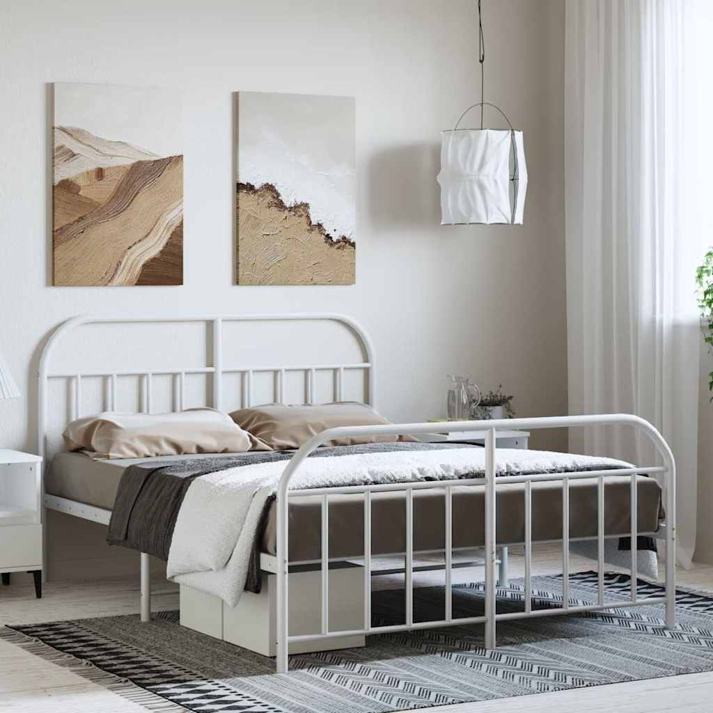 Metal Bed Frame without Mattress with Footboard White 135x190cm