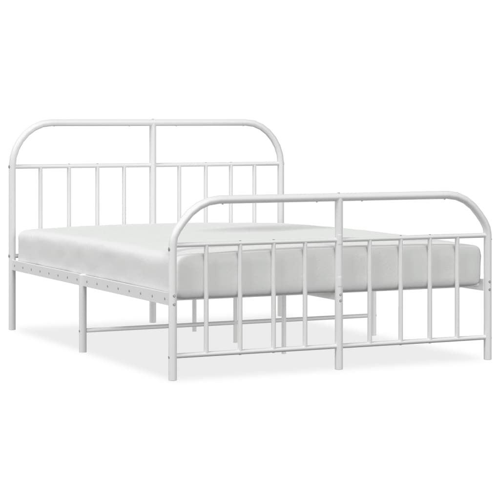 Metal Bed Frame without Mattress with Footboard White 140x190cm
